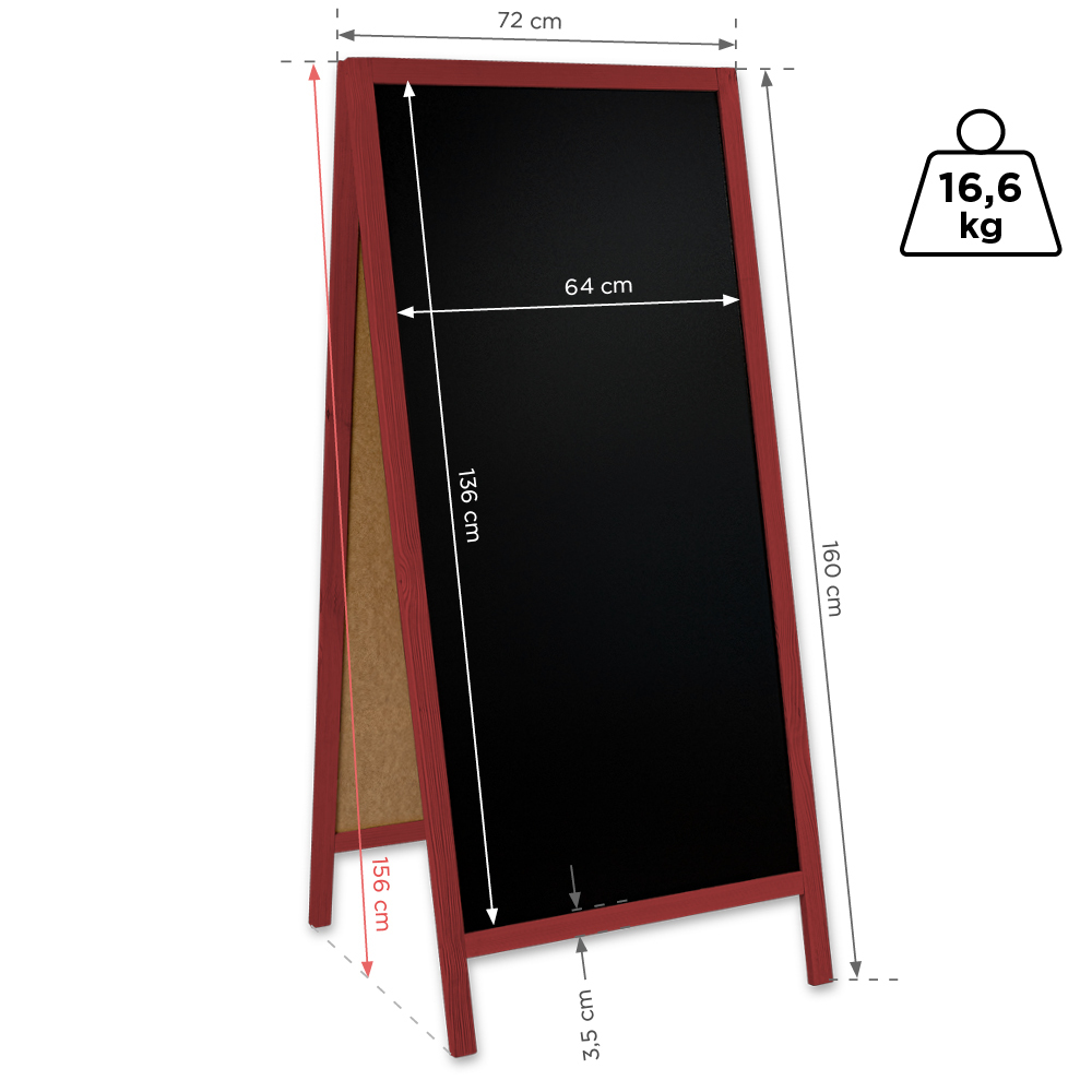 Medinis reklaminis lauko stovas Classic XL (72x160 cm) - raudona - Image 6
