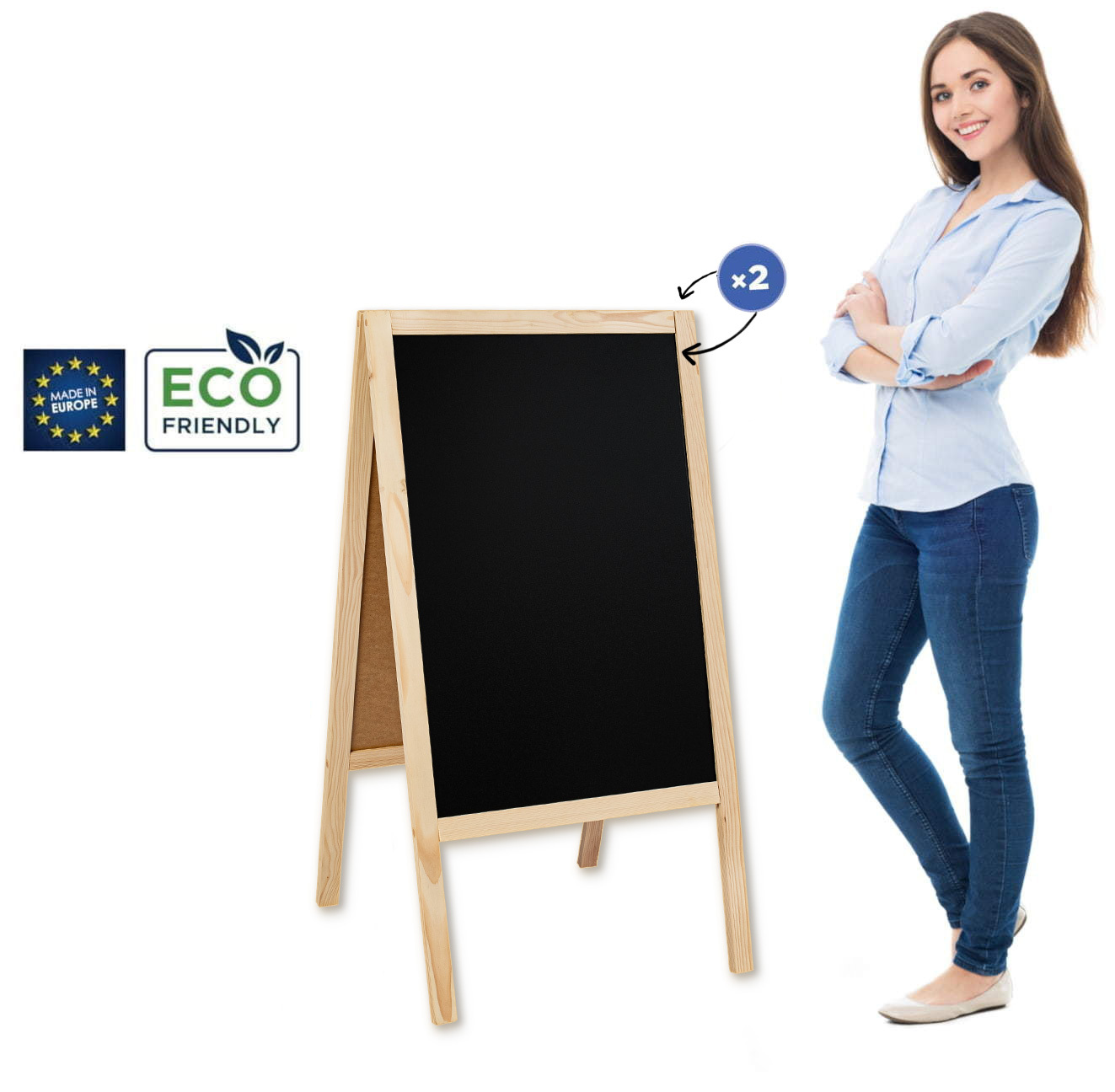 Medinis reklaminis lauko stovas Classic L (61x118 cm) - natūralus